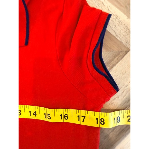 US Polo Assn Women M Red Short Sleeve Polo Shirt Dress Navy Trim Preppy Classic - Picture 3 of 7